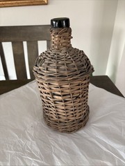 Vintage Demijohn Wicker Wine Bottle 12” Tall
