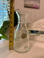 Wine Glass Carafe Decanter Raised Faux Gold Finish Medall Italy Vintage