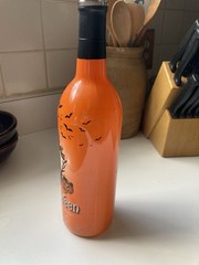 Halloween -Empty Glass Wine Bottle-Scarecrow, Bats, Jack O Lanterns