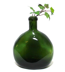 Vintage Glass Wine Bottles Brown Amber Flask & Green Mateus Set 2