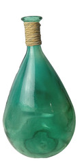Green Glass Demijohn Carboy Bottle 15&Prime; Wrapped Neck Wine Decor Machine Made