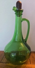 Vintage Boho Green Glass Wine Bottle,Jug,Decanter, Wine World 1978 12&Prime;