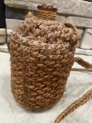 VINTAGE WRAPPED EMPTY WINE amber GLASS BOTTLE String cork