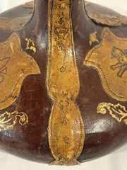 VTG Italian Leather Wrapped Decorative Wine Bottle w/ Wood Stopper RARE Italy