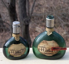 2 VTG MATEUS ROSE GREEN GLASS WINE BOTTLES EMPTY SOGRAPE PORTUGAL 12 & 6.1 Fl Oz
