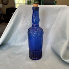 Vintage Cobalt Blue Ornate Glass Wine Bottle 11  » Tall