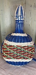 Boho Mid Century Woven Scoubidou Wicker Wrapped Viresa Wine Bottle – vintage