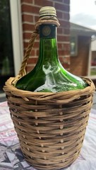 Vintage Green Glass Wine Jug Wicker Basket Demijohn Bottle Alexandria VA