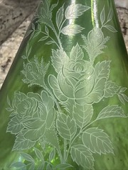 Gallo Wine Half Gallon Flavor Guard VTG Green Bottle With Grapes & Etched Rose