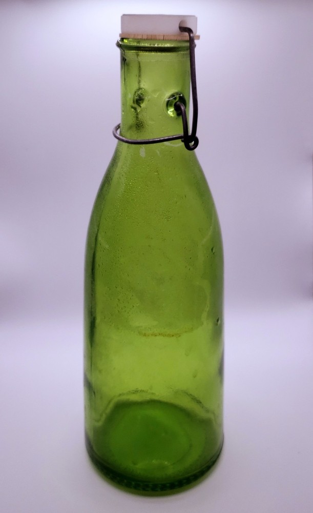 Vintage Antique Green Wine Bottle with White Ceramic Stopper Wire Bail 11&Prime; Tall