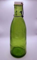 Vintage Antique Green Wine Bottle with White Ceramic Stopper Wire Bail 11&Prime; Tall