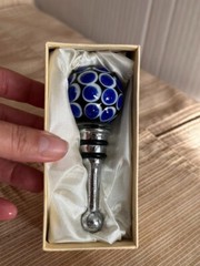 Vintage Silver Plated Cobalt Glass Bottle Wine Cap Lid Collectible Made in Italy