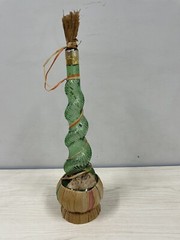 Vintage 18” Corkscrew Shape Empty Green Glass Wine Bottle Basket & Label