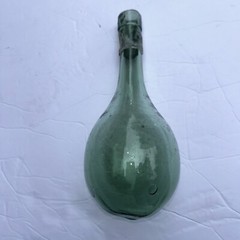 Antique Vintage Hand Blown Wine Bottle Torpedo Round Bottom Green Glass 8.5”