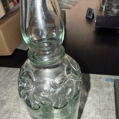 La Mediterranean Blown Teal Glass Wine Bottle W/Cork Embossed Grapes