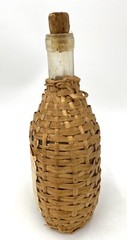 Vintage Wicker Wrapped Clear Glass Quinta Lisbon Wine Bottle Portugal Empty.