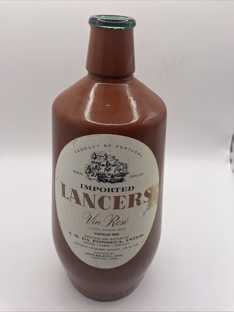 Lancers 1969 Vin Rose Brown Painted Glass Jug Portugal JM Da Fonseca Inter Empty