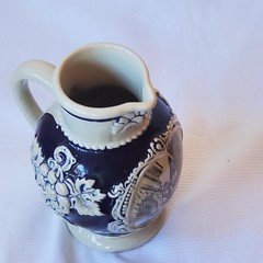 German Stoneware Bernkastel-Kues Wine Jug Cobalt Blue & White 6 Inch Tall