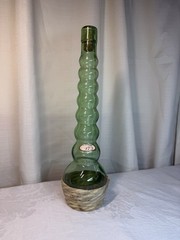 VTG 1973 Green Glass BUBBLE style Italian Empty Wine Bottle W/Wicker Base 13 In