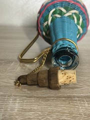 Vintage Spain Wine Bottle Plastic Woven Wicker Metal Handle