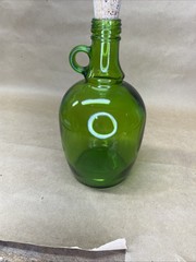 Vintage Emerald Green Glass Decanter Bottle 1.5 Liter W/Cork & Handle 10” Tall