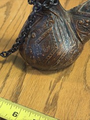 Vintage Tooled Leather Covered Wine Decanter 8” Tall Liquor MCM Oil See Photos