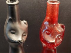 Lot of 4 Red & Black EMPTY 2012 Mosel Riesling 13” Cat Shaped Bottles