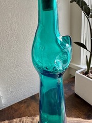 Rheinhessen Riesling Cat Bottle Teal Blue Green Figural Glass Germany Vintage