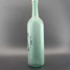 Frosted Green Glass Bottle Bong w/ Lucky Buddha Etched & Hole in Back 12&Prime;inx3&Prime;in