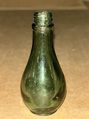 Antique Unbranded 3” Sea Moss Green Torpedo Hand Blown Glass Bottle