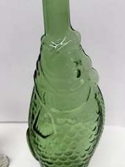 VTG Italian Green Fish Shaped & Portuguese 1969 Fish Shaped Glass Wine Bottles