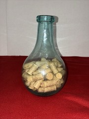Vtg Aqua Glass Demijohn Large Oval Bottle Jug 11” with Corks Air Bubbles Rare🩵