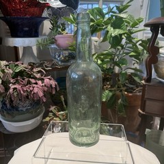 Pedro Domecq VTG Spanish Wine Embossed Crest Aqua Blown Glass Bottle 11.5”