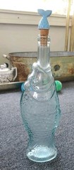 Italian Aqua Blue Fish Shaped Wine Bottle 13&Prime; VTG Glass With Fish Tail Cork EUC