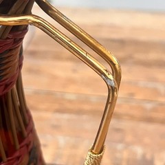 Vintage Plastic Wicker Wrapped Wine Bottle Decanter Iberia 60’s Red Brown Black