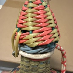 Vintage Green Viresa Glass Bottle Wrapped In Colorful Plastic Wicker 9.5” Tall