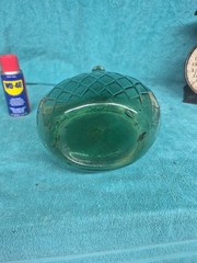Vintage Green Glass Guildcraft Italy Embossed Honeycomb Bottle