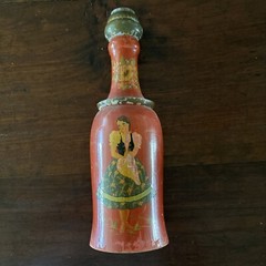 Vintage European Folk Art Wine Bottle Sleeve Painted Wood