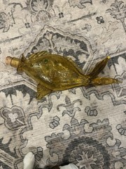 Vintage Italian Handblown Amber Crackle Glass Orvieto Wine Fish Decanter Empty