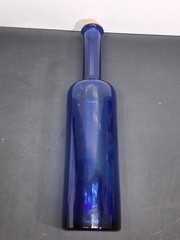 Vintage Glass Cobalt Blue Wine Liquor Bottle w/ Cork Stopper Large 13&Prime; Decor