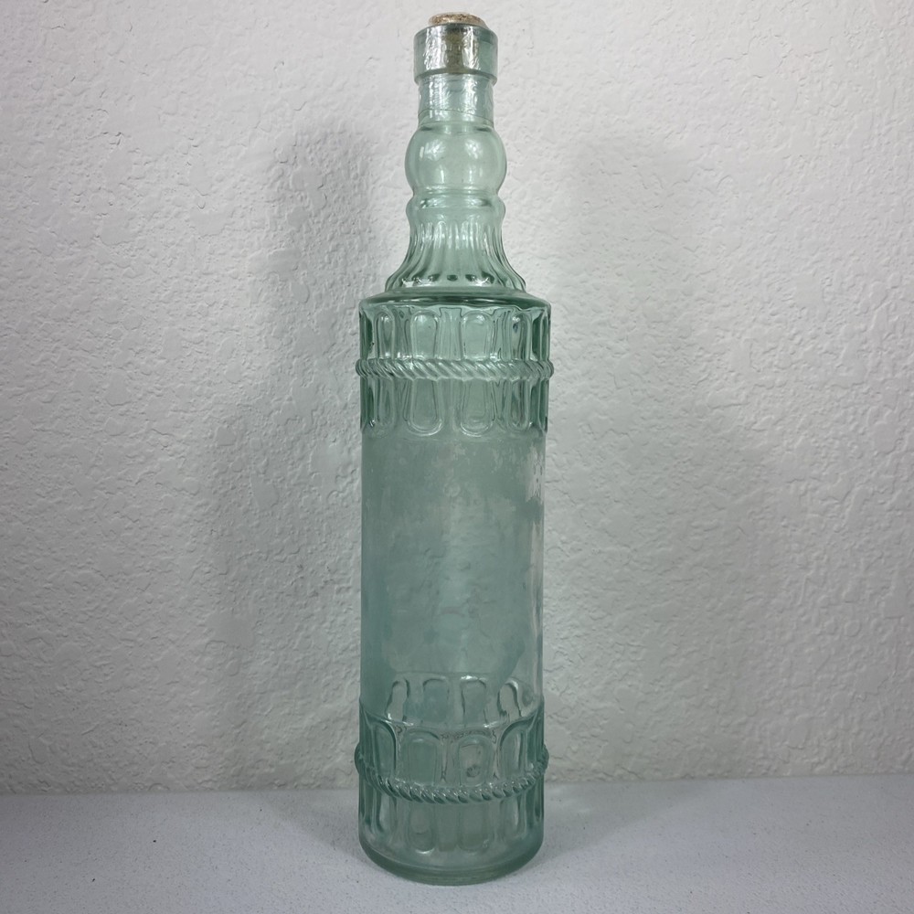 Vintage Decorative Blue Glass Textured Wine Bottle – 12 1/4 inches READ