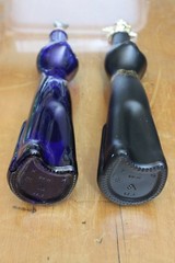 Pair of Mosel Riesling Cat Wine Bottles Frosted Black & Blue With Stoppers