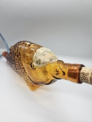 Vtg Amber Fish Wine Bottle With Original Label Augusto & F.lli Borghini Italy