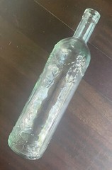 Vintage Pressed Glass Bottle Made in Spain – Water or Wine – Floral Motif (12”)