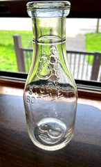 Vintage Milk Bottle 3 Cent Clear Glass Dairy Quart Bottle Cadmium Glow