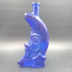Vintage Cobalt Blue Moon Face Riesling Bottle Empty .5L Man In Moon Bottle