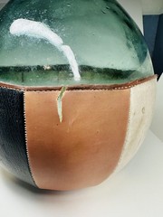 Mid-century Viresa Spain 5L Glass Green Demijohn Bottle Wine Leather Wrap READ
