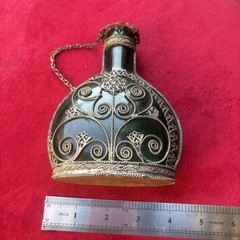 Vintage Silvered Copper Wire Filigree Wrapped Bottle, Greece