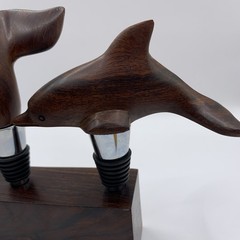 Hand Carved Wine Bottle Stopper SET Of 4 Dolphin Starfish Whale Tail Handcrafted