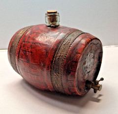 Rare Old Leather Wrapped Wine Barrel,Cork Top Glass Keg & Brass Tap,Vinegar Jar